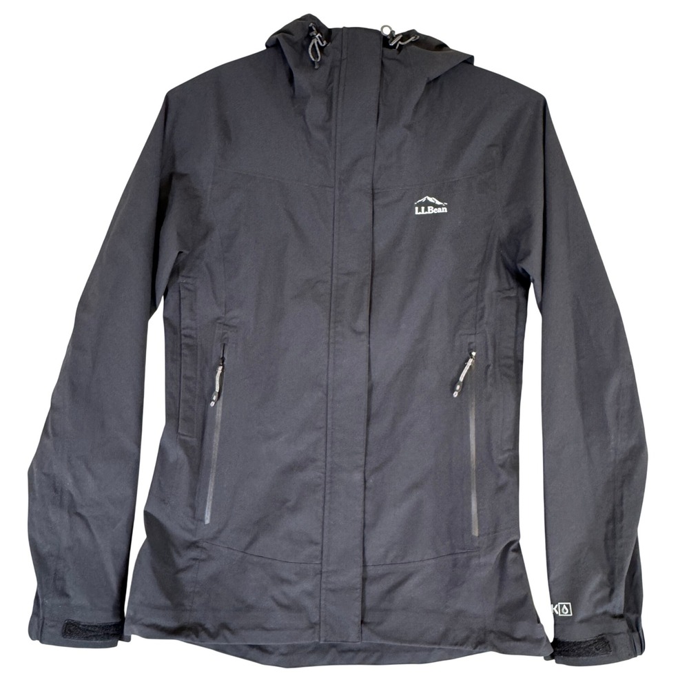 LL Bean TEK Waterproof Rain Jacket Black Ripstop Hooded Shell 508983 XXS Regular